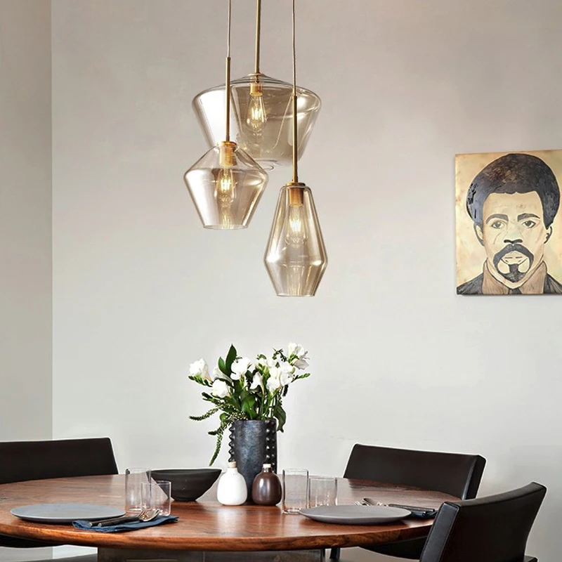 Retro Nordic Style Led Pendant Lamp For Living Room Dining Room Kitchen Bedroom Chandelier Amber Glass Design Hanging Light E27 enlarge