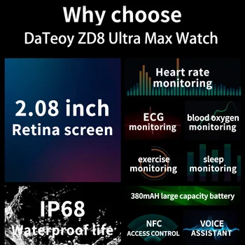DaTeoy ZD8 Ultra Max Smart Watch Series 8 49mm Titanium Alloy 2.08" Retina Screen BT Call NFC ECG IP68 Waterproof Smartwatch Men 3