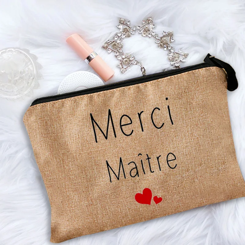 

Women Makeup Bag Gift for Teacher Merci Maîtresse Teacher's Cosmetic Bag Thank You Mistress Storage Bag Purse Zipper Pouches