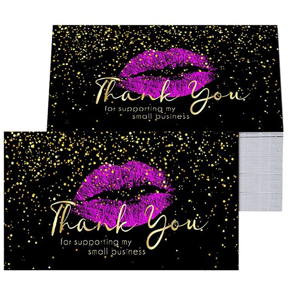 

10-50pcs Red Lips Kiss Love Thank You for Supporting My Small Business Card 2*3.5in Baking DIY Packing Flower Gift Wrapping Card