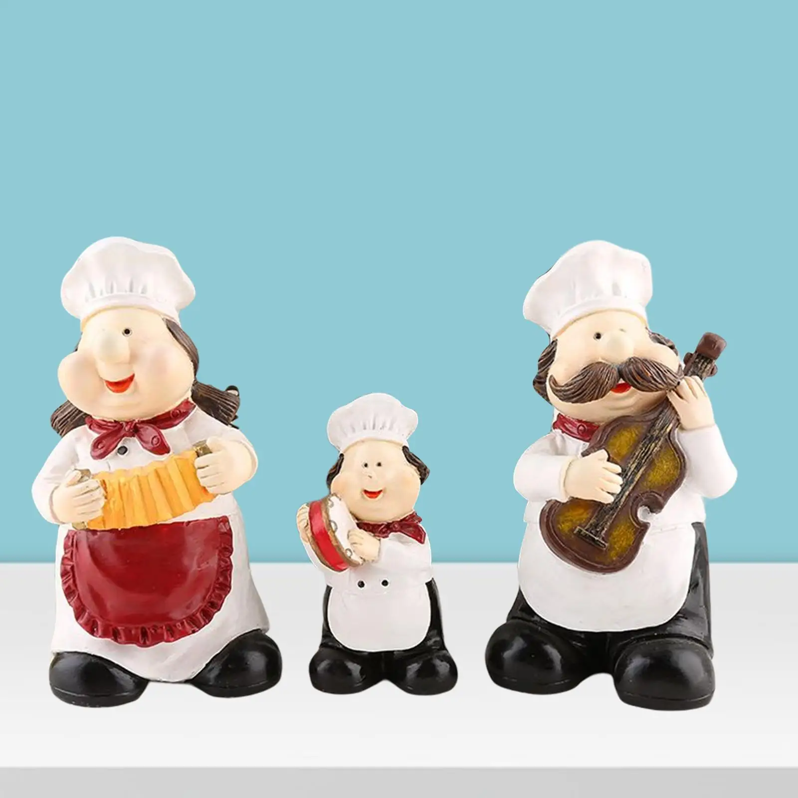 

3x Chef Statue Figurines Sculpture Resin Ornaments Housewarming Gift Cooking Craft Tabletop Model Cook Cafe Home Shop Coffee
