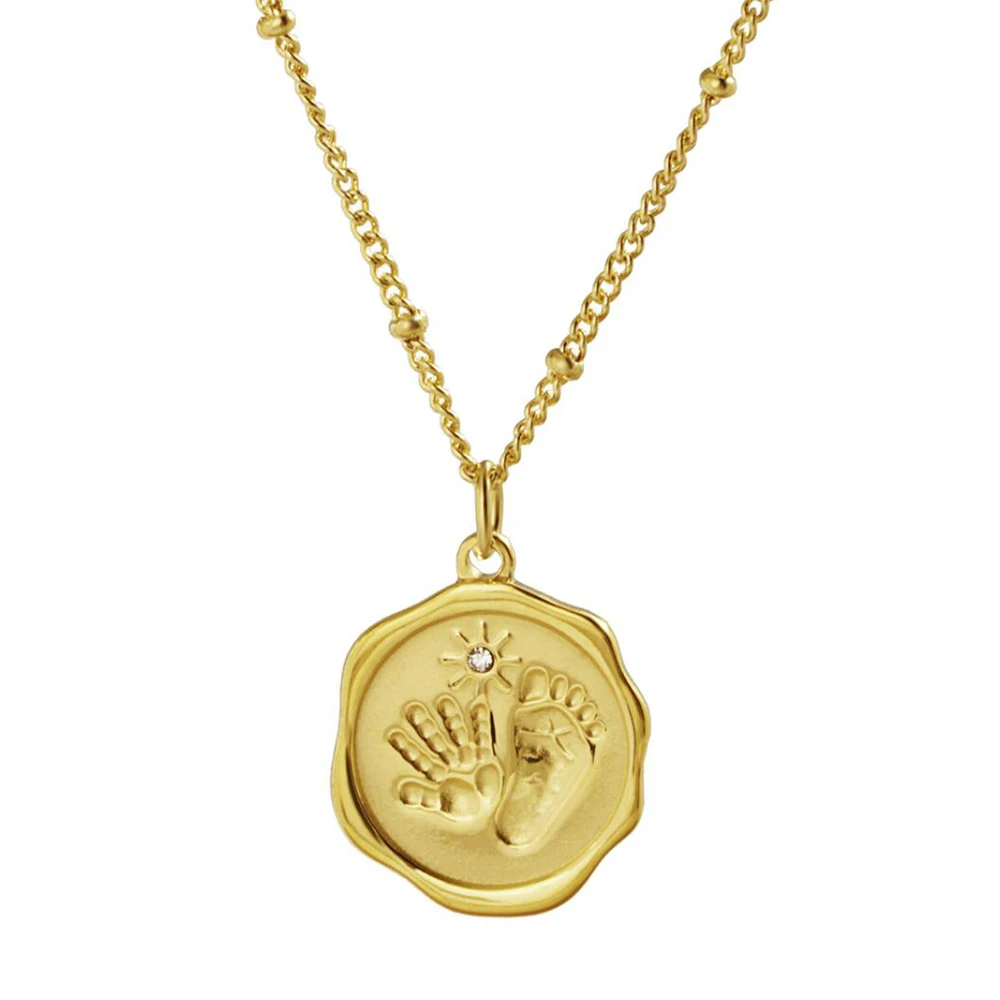 Ожерелье женское из нержавеющей стали с кулоном в виде золотого следа ладони