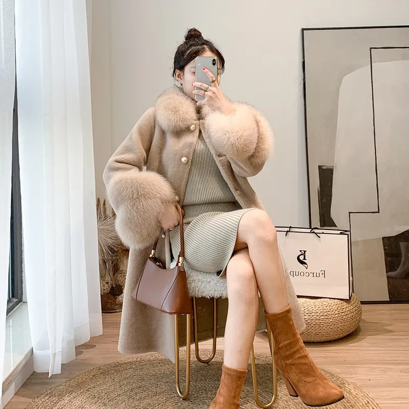 Winter Real Fur Thick Women's mid-length fox fur coat for autumn/Winter 2022 Warm Outwear Woolen Jackets