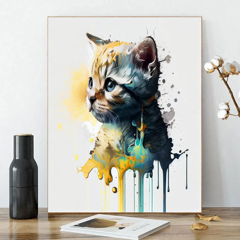 Цифровая картина маслом сделай сам супермилая маленькая кошка креативный