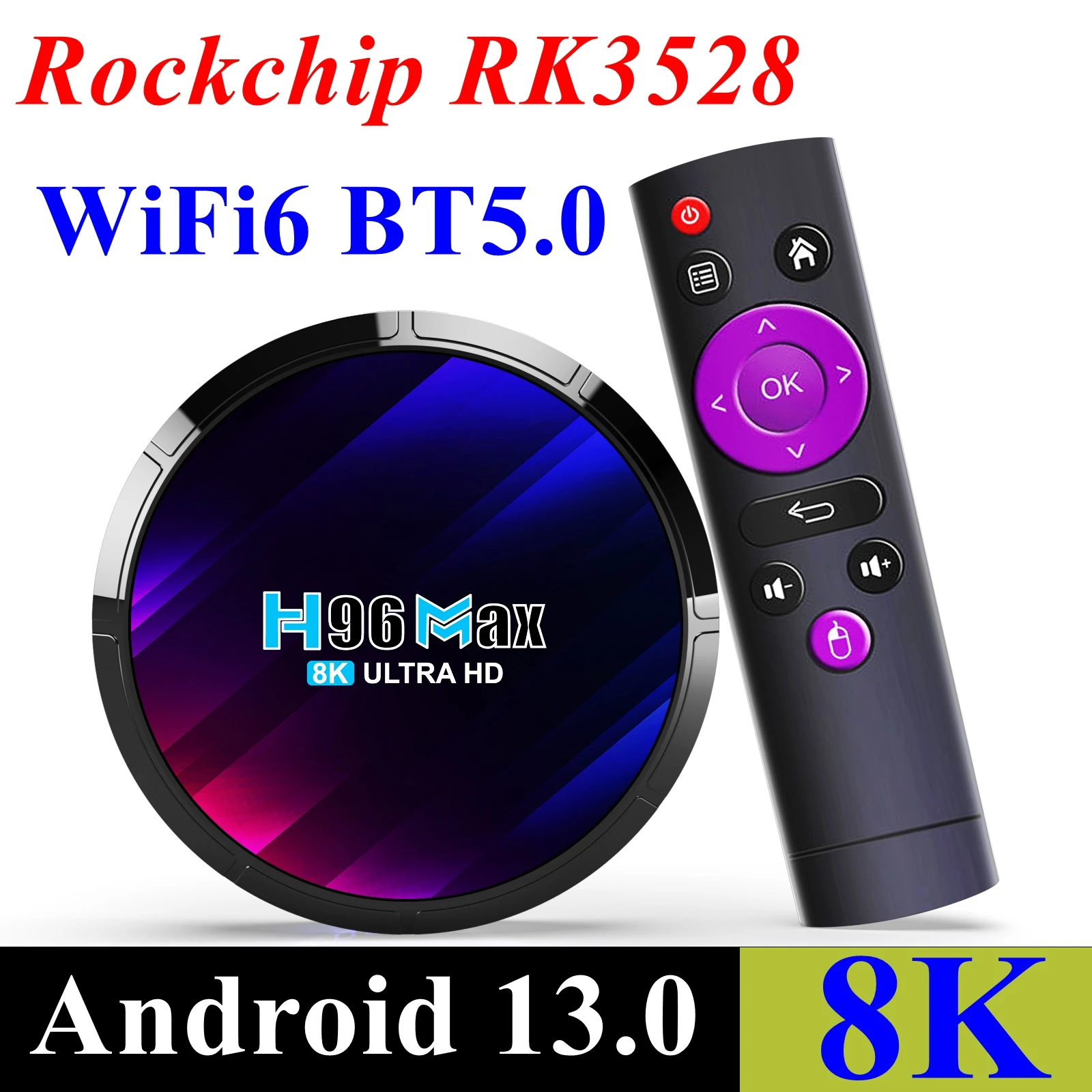 

10PCS H96 Max Android 13.0 TV Box RK3528 Quad Core 2G/16G 4G/32G 64G 2.4G 5G Dual WIFI 6 H.265 8K UHD Youtube Smart Media Player