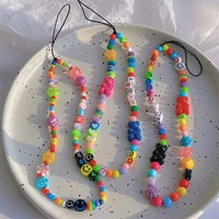 fashion bear letter phone chain women fashion anti lost lanyard mobile strap colorful bead smiley telephone hanging cord jewelry