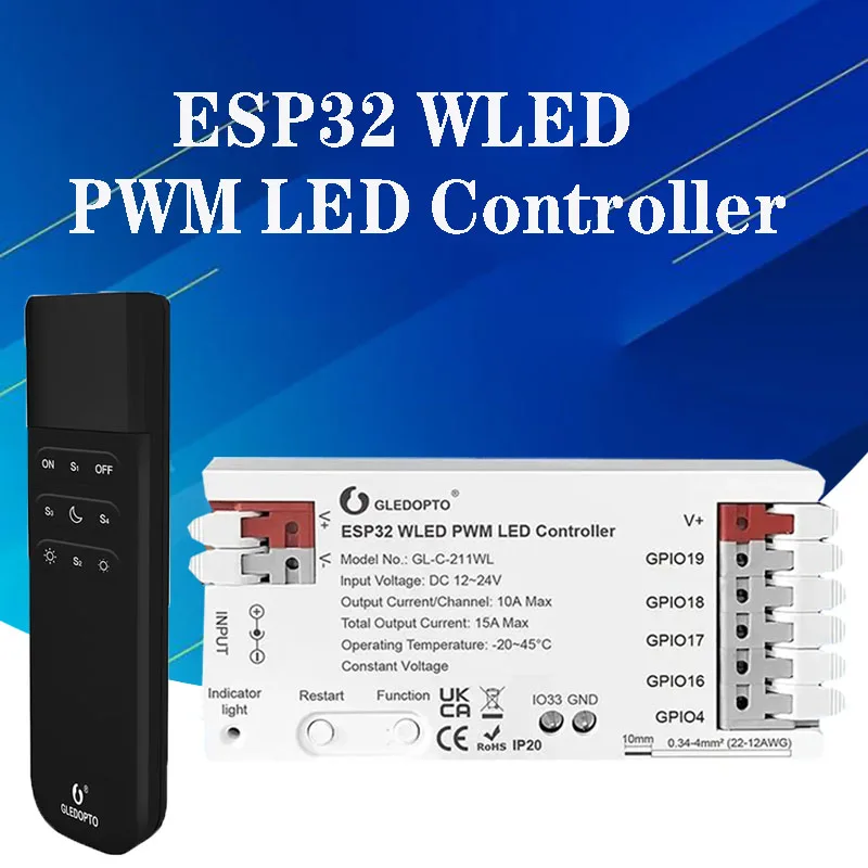 Фото ESP32 ШИМ WLED светодиодный контроллер 5 в 1 контроллер DC 12-24 В Wi-Fi беспроводное управление приложением легкая проводка DIY статический динамический режим освещения №1