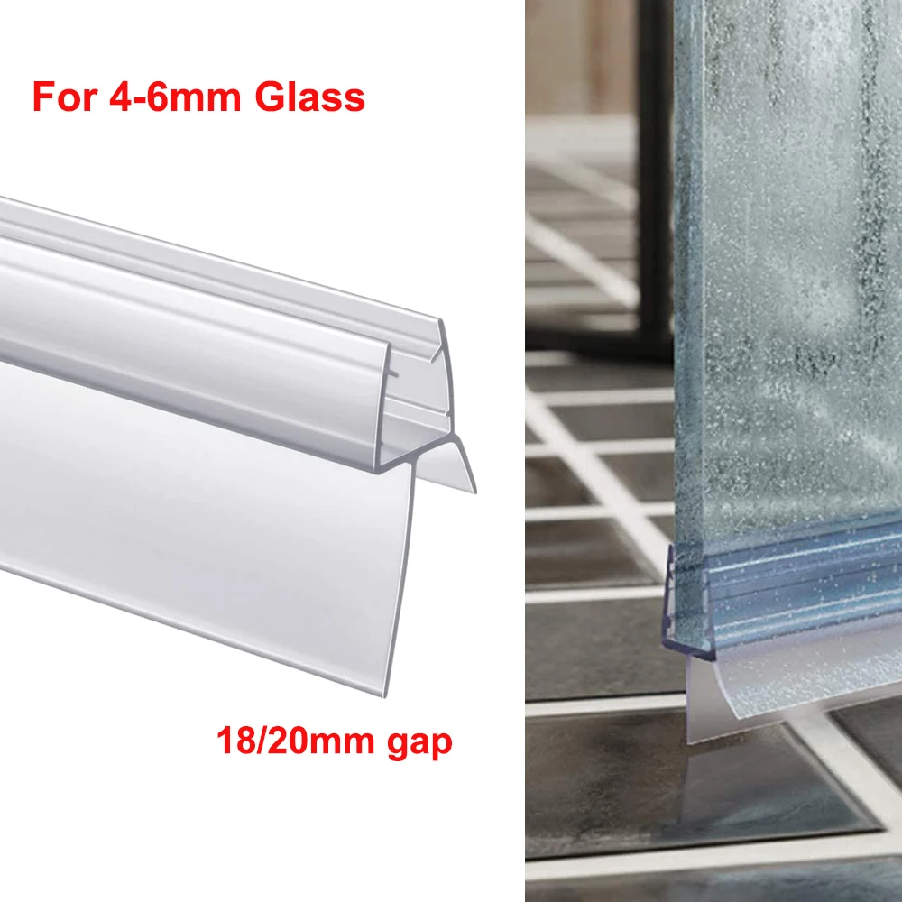 Bathroom Shower Screen Seal Strip PVC Door Bath Shower Seal Strips for 4-6mm Glass 18mm Gap Botton Seal Strips Bathroom Hardware