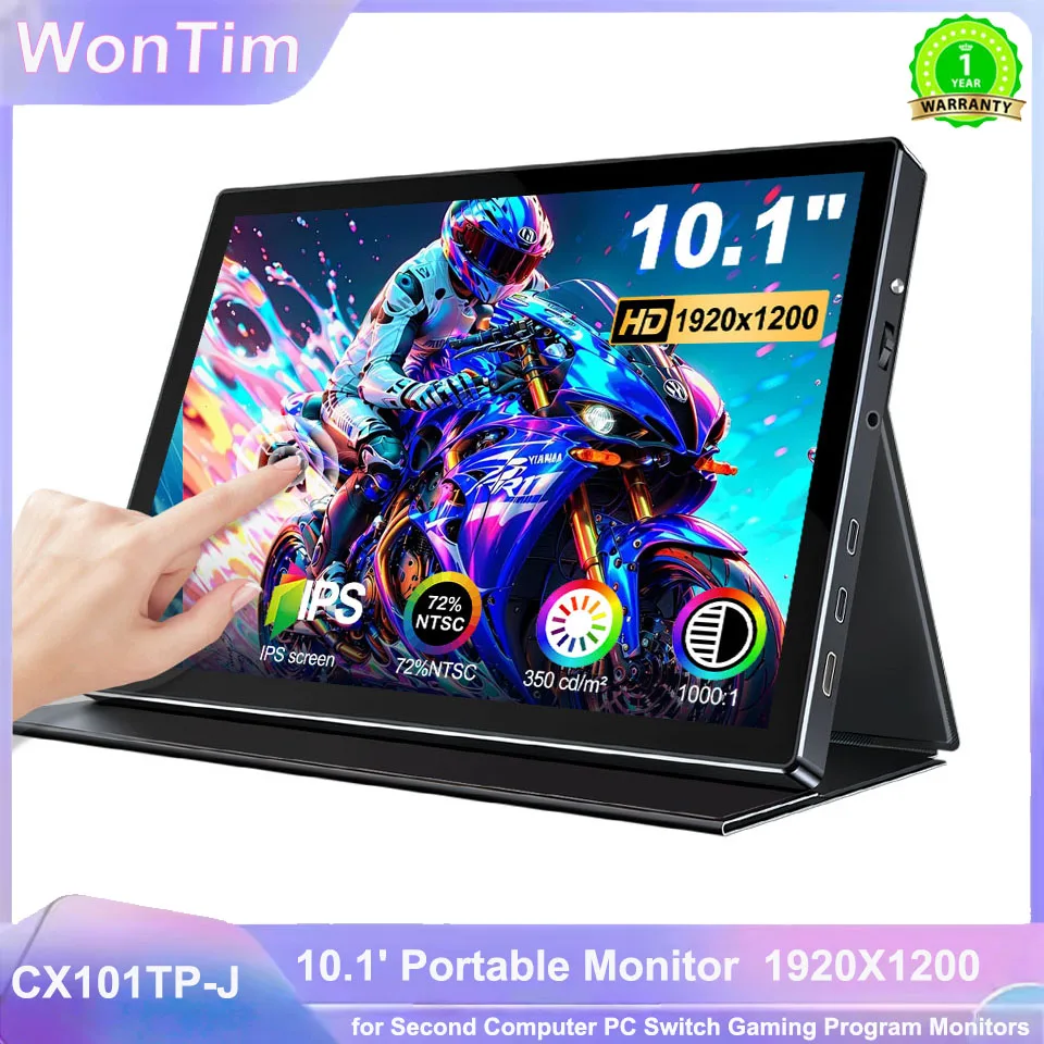 Фото Портативный монитор WonTim 10 дюймов с сенсорным экраном, IPS-дисплеем 100% sRGB и подставкой для ноутбуков, Xbox, Switch, PS5 – расширенный игровой экран №1