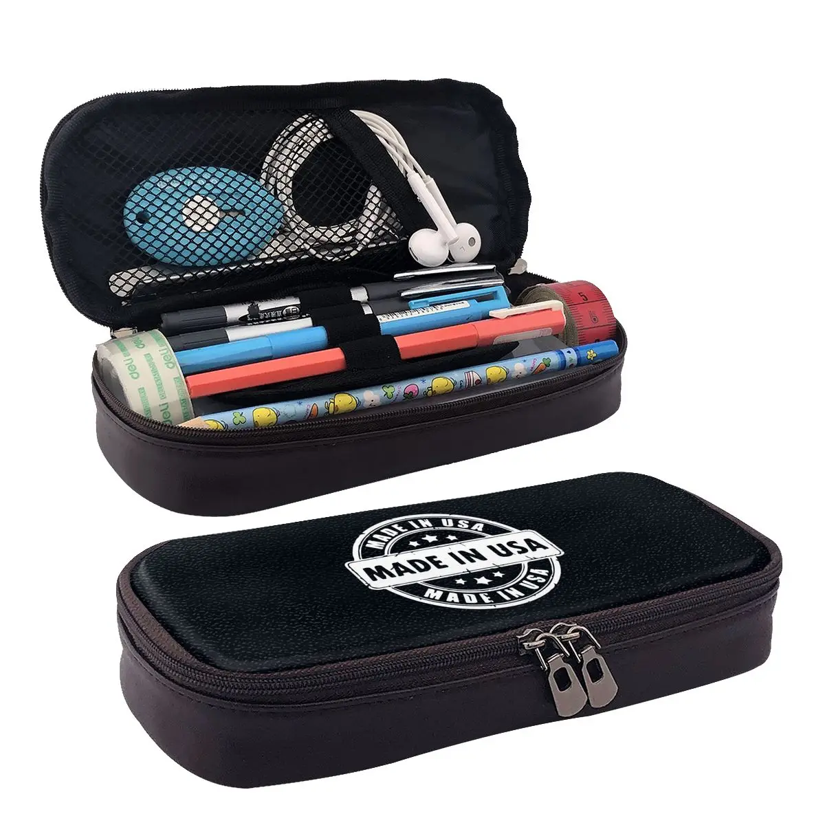 

Made In The USA Stamp Leather Pencil Case Zipper Pencil Box Stationery Pen Pouch for Boys Girls School Students Work Office