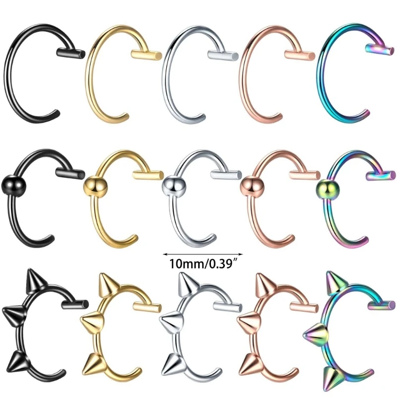 15/5 шт. кольца в носу для губ нейтральный панк форме зажим носа искусственная