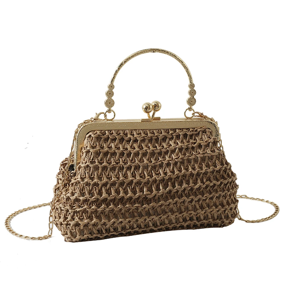 

Chain Hand-woven Handbags Summer Female Clutch Bag Simple Texture Dinner Party Handmade Casual Elegant Fashion Handheld Purse