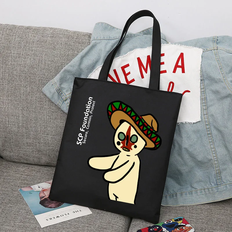 

SCP Secure Contain Protect Shopping Bag Handbag Foldable Reusable Cloth Shopper Harajuku Bag Student Canvas Tote Bag