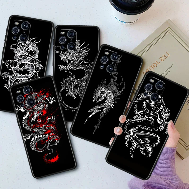 

Creative Design Chinese Dragon Phone Case For OPPO Find X5 X3 X2 K10 F21S F21 F9 F7 F5 Neo Pro Lite Black Silicone Soft Cover