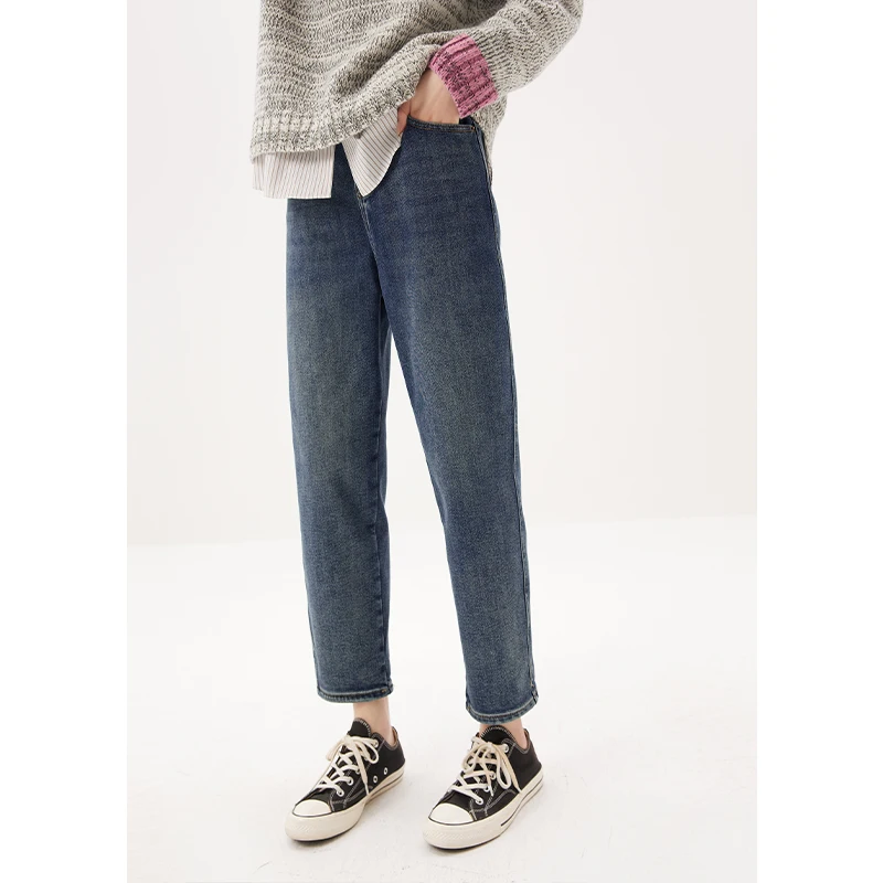 Design Fleece High Waisted Jeans  Ankle-Length  Cotton  Polyester  Harem Pants  HIGH Waist Streetwear Women  Pantalones