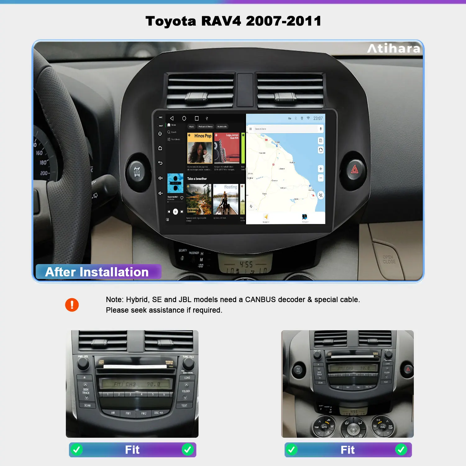 Автомобильный радиоприемник Atihara 10 1 дюйма на базе Android для Toyota RAV4 2007-2011 Carplay Auto