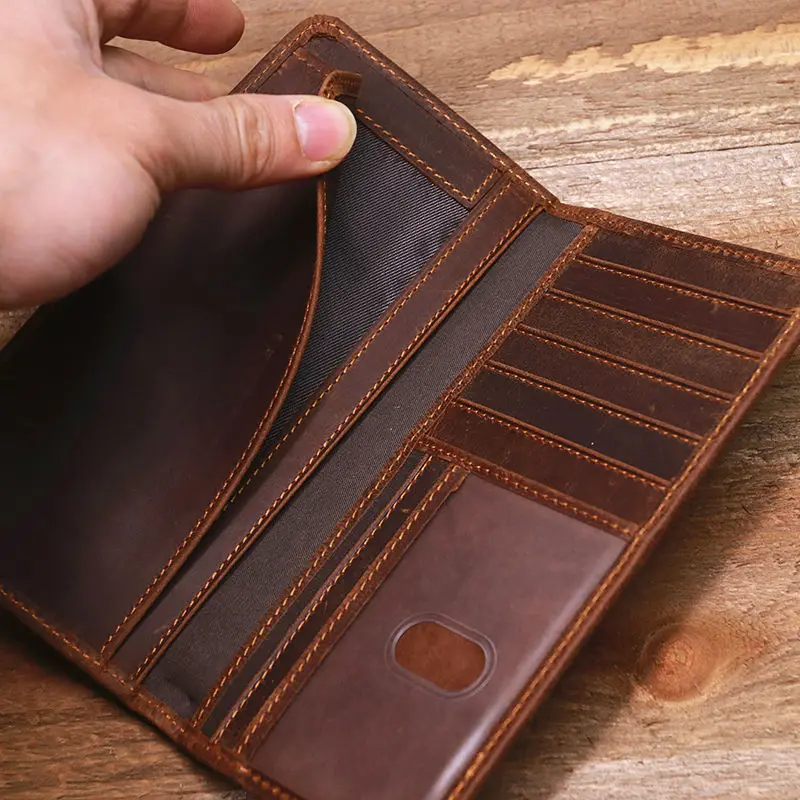 Retro Men's Wallet Genuine Leather First Layer Leather Wallet Unisex Long Casual Simple Fashion Long Wallet Coin Holder 1081