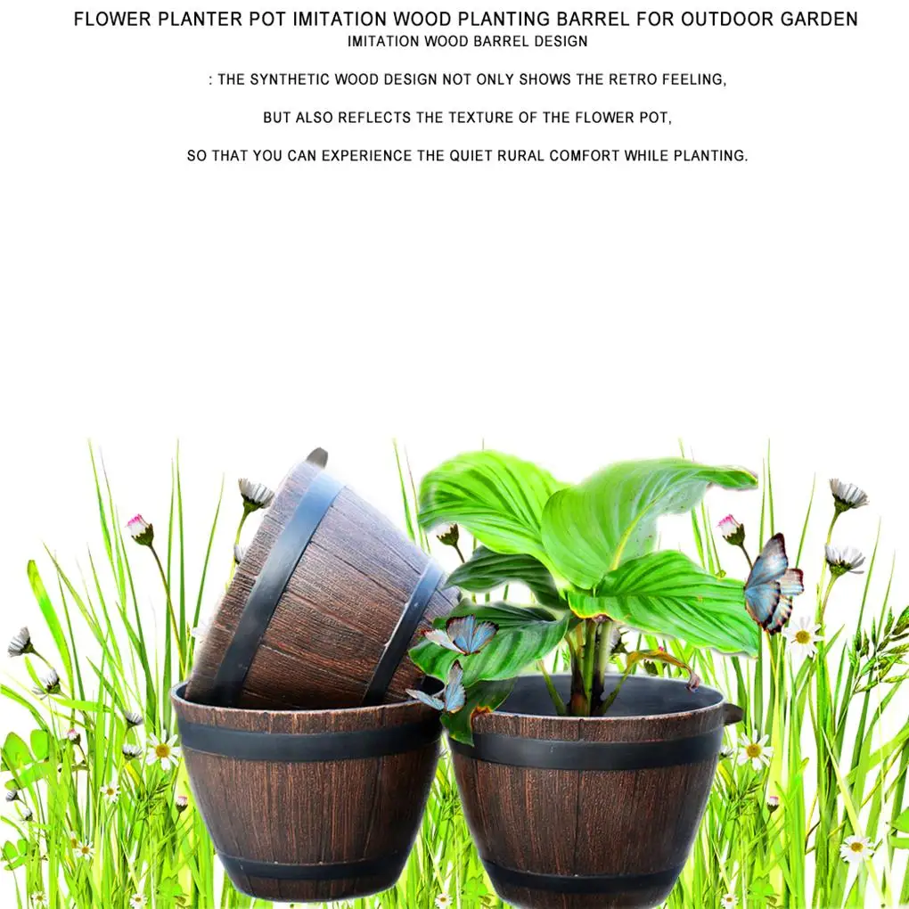 

Цветочный горшок с имитацией бочонка, домашнее садовое украшение, комнатный держатель для растений, круглые садовые бочки, украшение для за...