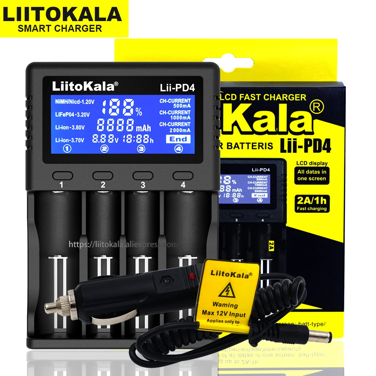 

Liitokala Lii-PD4 Lii-S2 Lii-S4 Lii-S6 LCD 3.2V 3.7V 3.8V 1.2V 18650 18350 26650 20700 Lithium-ion LiFePO4 Battery Charger