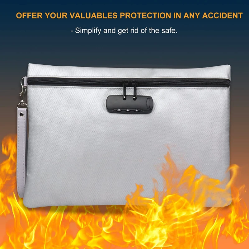 

Fireproof Money Safe Document Bag Silicone Coated Fire Water Resistant Safe Cash Bag Fireproof Storage For Money Jewelry Pass