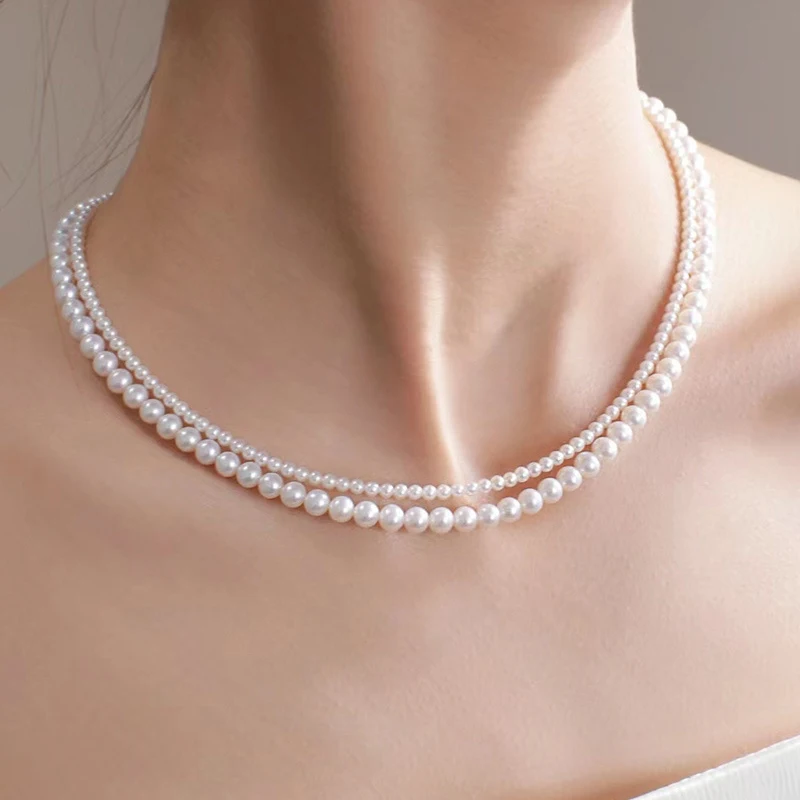 Ожерелье женское Двухслойное из натурального пресноводного жемчуга с