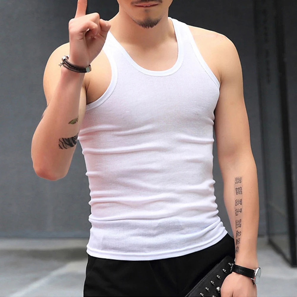 

New 2022 Fashionable Top Tummy Men's Tops Men's Body Tight Bottoming Tops Breathable U-Neck Casual Vest Slim