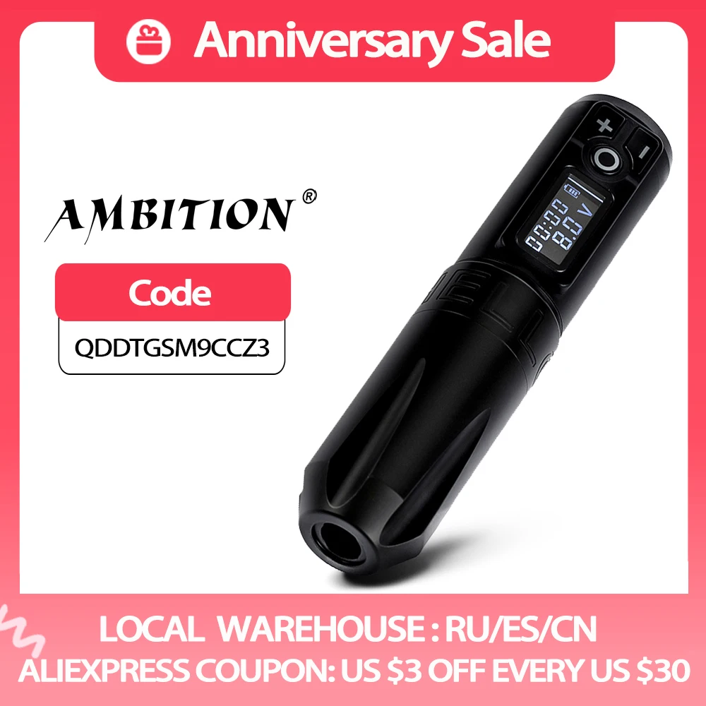 Ambition Portable Wireless Tattoo Pen Machine Lithium Battery Power Supply Block 1950mAh LED Digital Display Tattoo Equipment