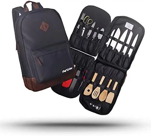 

Knife Bag Leather Finish Backpack | Premium Knife Storage & Chef Backpack | Knife Case with 30+ Pockets for Knives & Kit