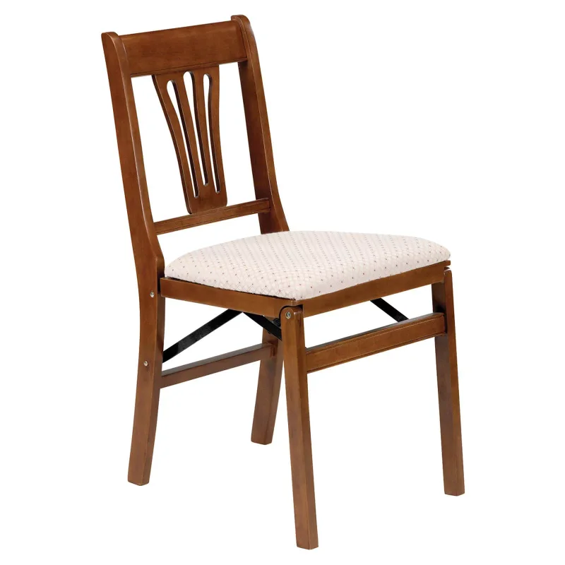 

Classic hardwood Urn Back Folding chair - Fruitwood and blush upholstery