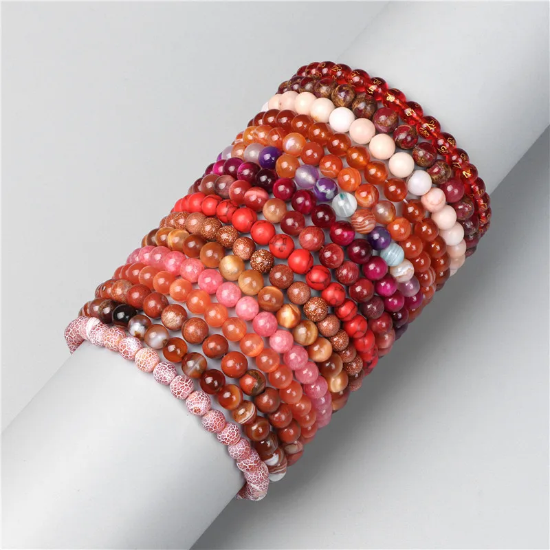 Браслет из Красного Натурального Камня 6 мм