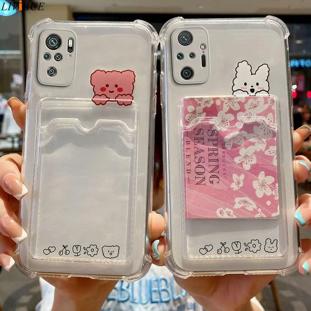 

Redmi10 Transparent Card Slot Holder Phone Case For Xiaomi Redmi Note 10 Pro Max Note10 Redmi 10 10s Korea Bear Pocket Bag Cover