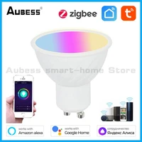 aubess zigbee 3 0 gu10 5w rgbcw smart led lamp spotlight light bulb work with smart life alexa home assistant smartthings remote