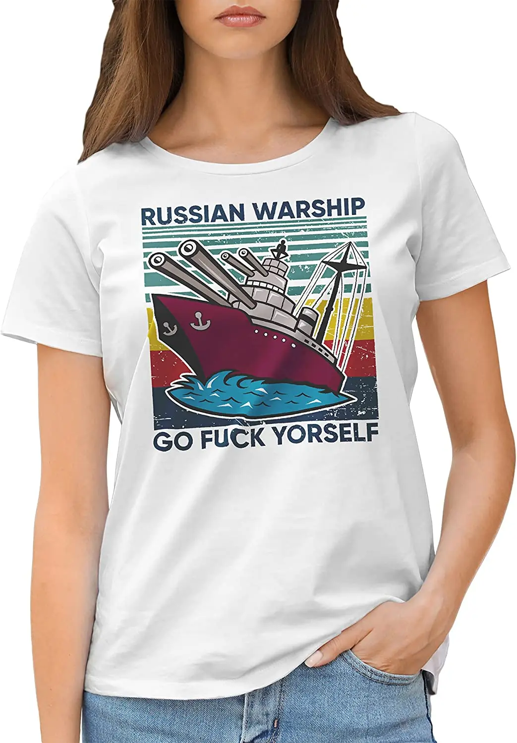 

Vintage Rusian Warship Women's T-Shirt 100% Cotton Casual T-shirts Loose Top Size S-XL
