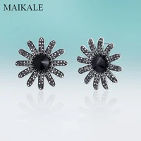 maikale vintage high quality sunflower zinc alloy rhinestone stud earrings for women korean earring jewelry statement wholesale