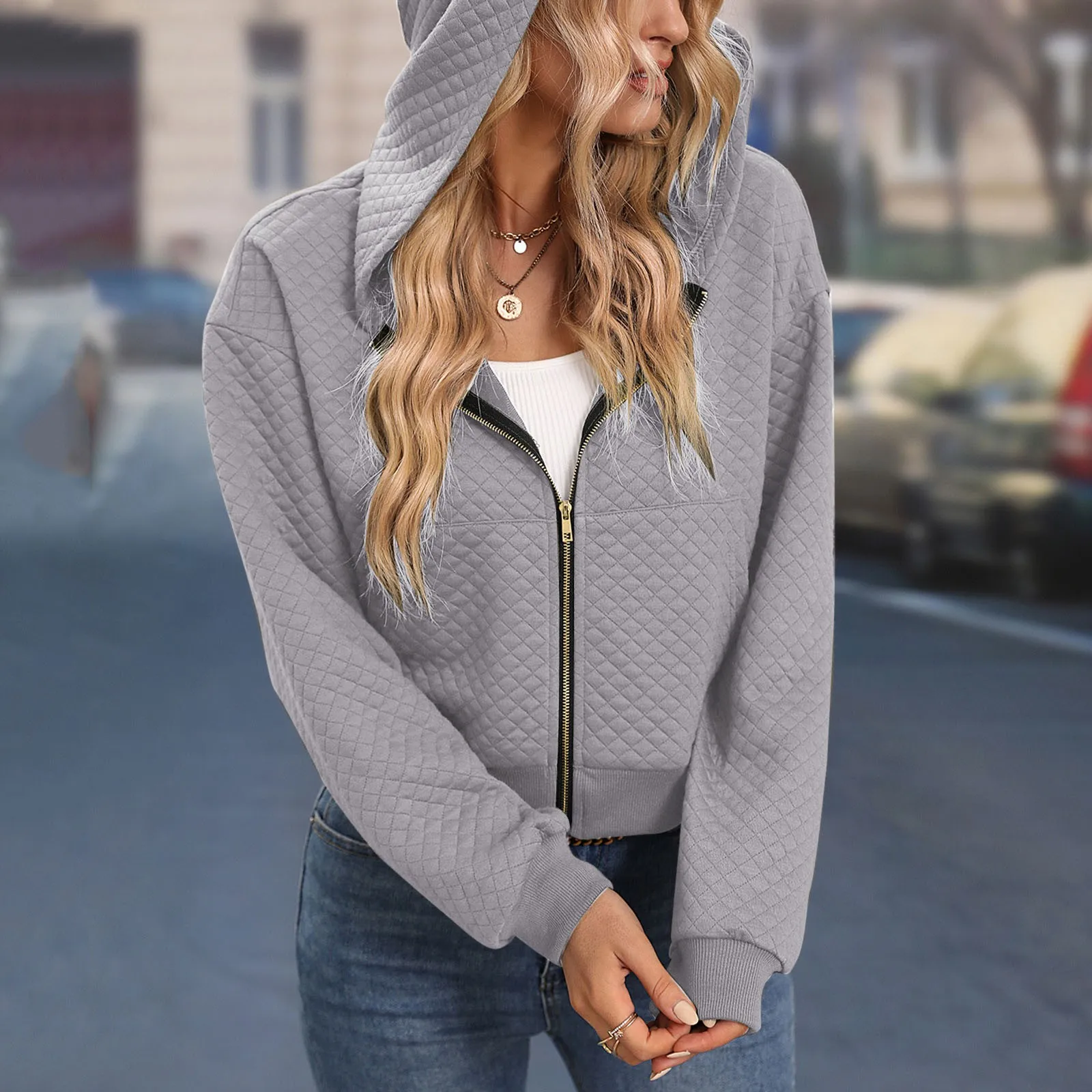 

Womens Zip Hoodie Long Sleeve Loose Cardigan Solid Color Printed Long Sleeve Sweatshirt Hoodie Ladies Christmas Tops