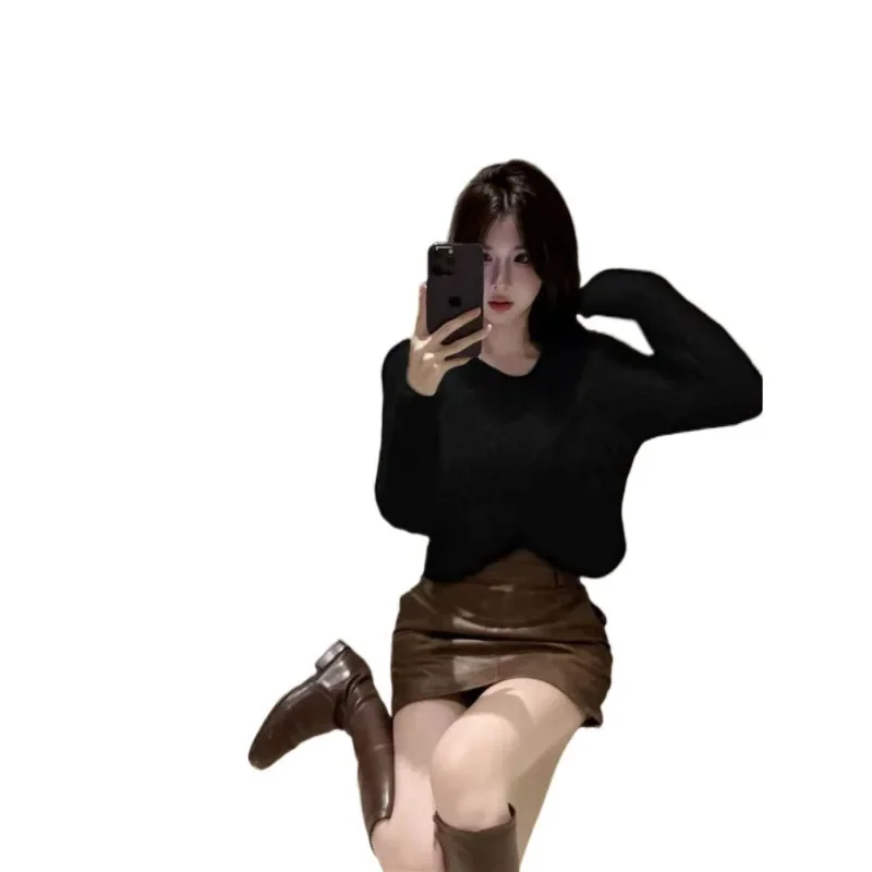 Укороченный норковый свитер с перекрестными воротниками для женщин мягкий