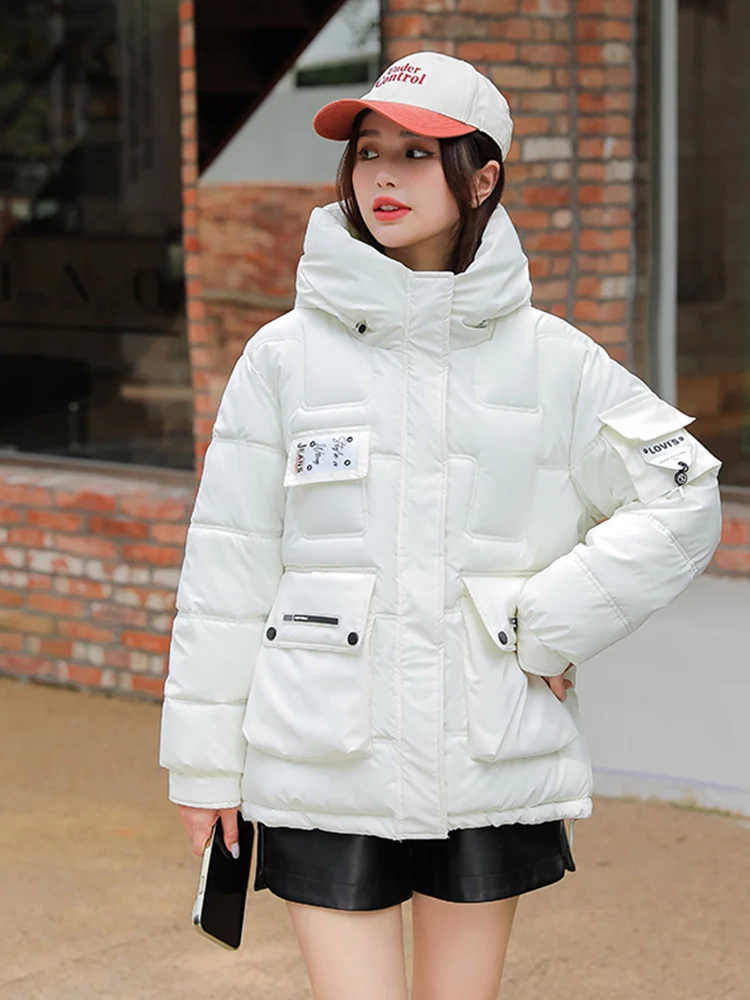 2022 High Quality Women Winter Parka Hooded Warm Thicken Oversize Loose Female Ladies Coat Padded Jacket Solid Black White