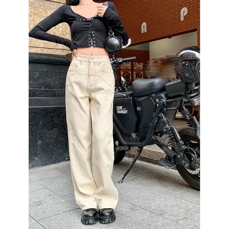 Retro Straight Loose Casual Pants Spring Skinny Wide Leg Jogger Baggy Jeans Y2K Streetwear Korean Style Clothes Women 2023