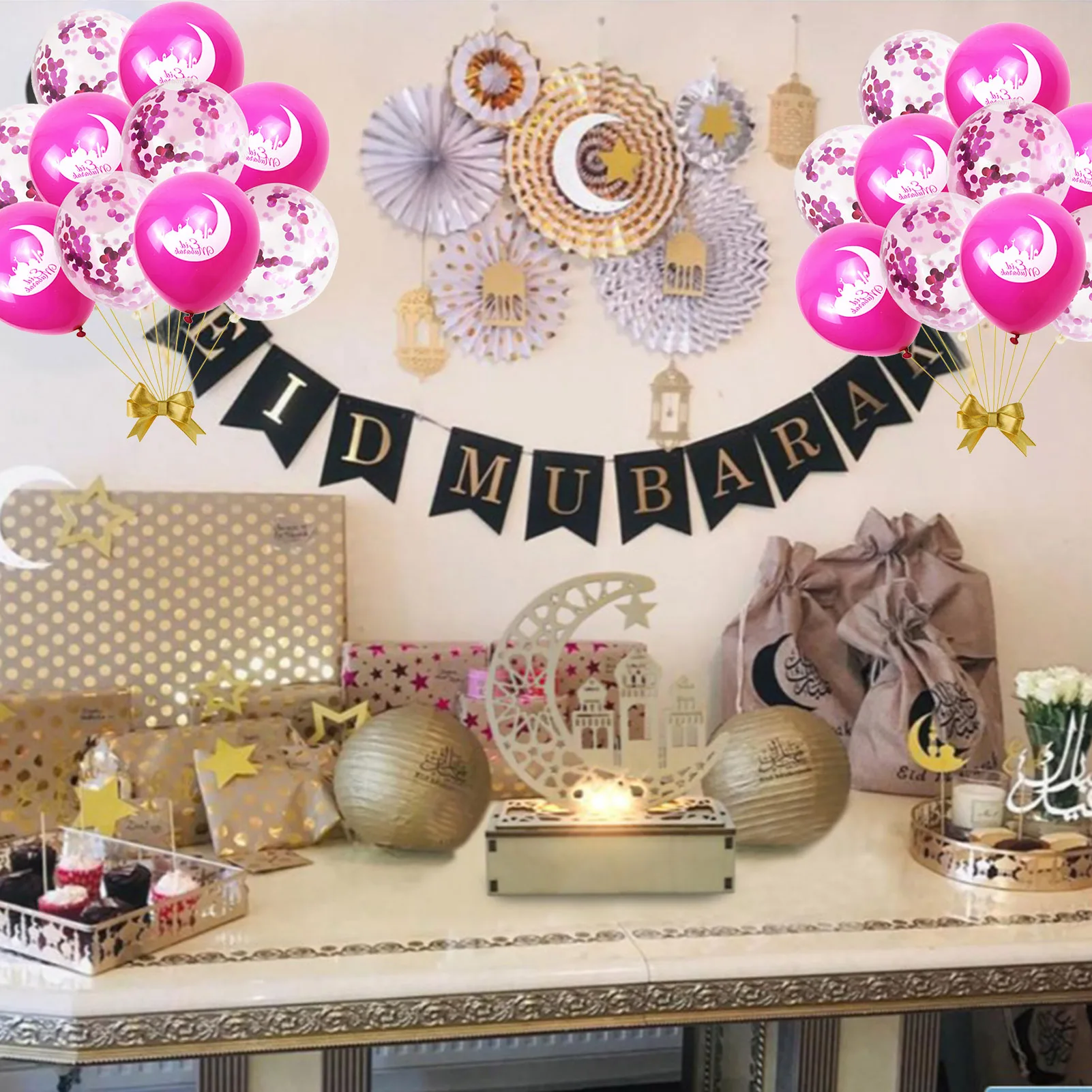 

Набор воздушных шаров Eid, 10 шт., набор золотых шаров Kareem, прозрачные шары с конфетти, украшения Eid для дома, офиса, сада Вечерние