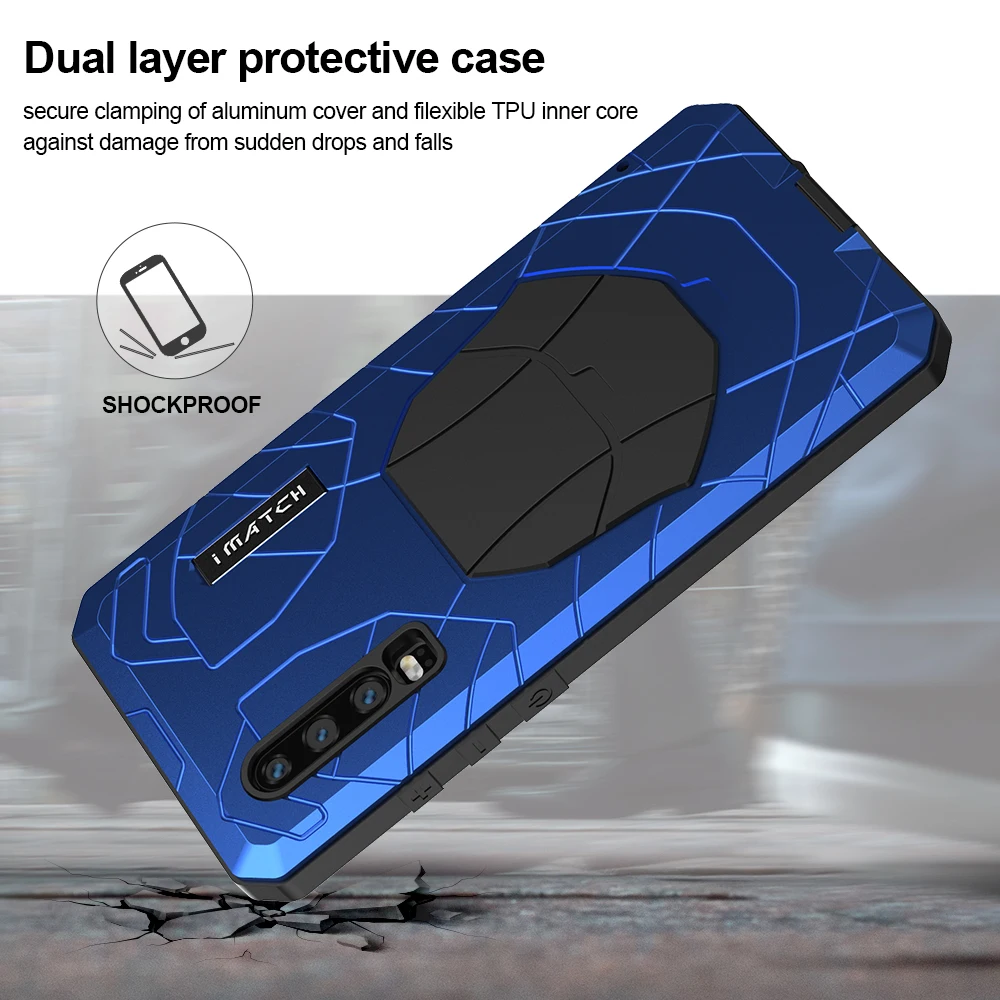 Original Imatch Phone Case Hard Aluminum Metal Tempered Glass Screen Protector Cover For Huawei P30 Lite / Pro Full Cover