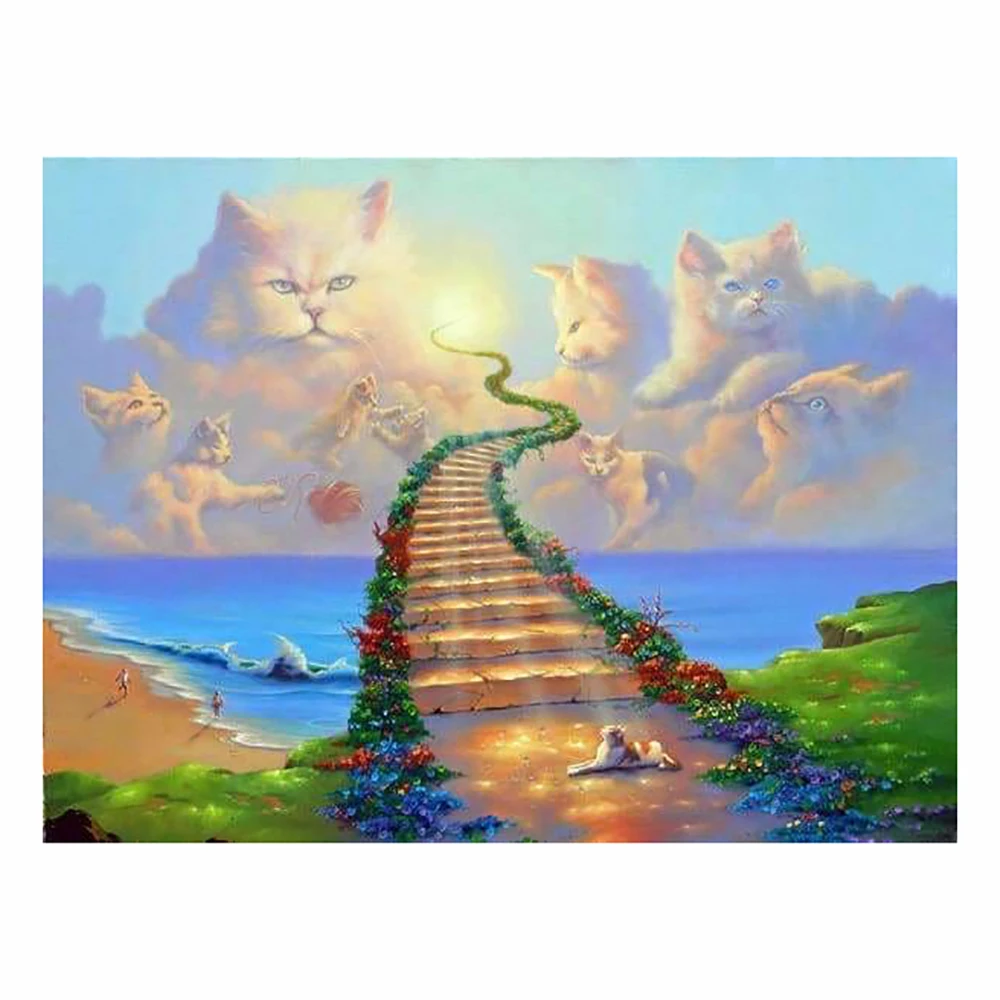 

Алмазная вышивка LZAIQIZG, картина с милыми кошками на небесах, вышивка крестиком с животными, украшение ручной работы для дома
