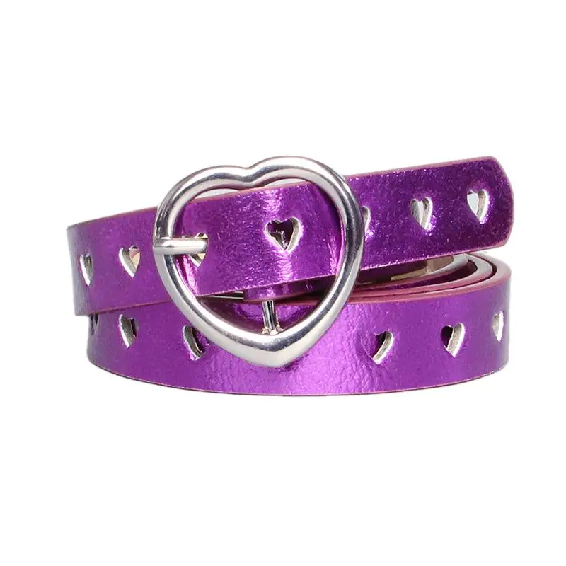 New Hollowed Heart-Shaped Pin Buckle Personalized Ladies PU Belt Decorative Laser Silver Gold Women Jeans Thin Belt