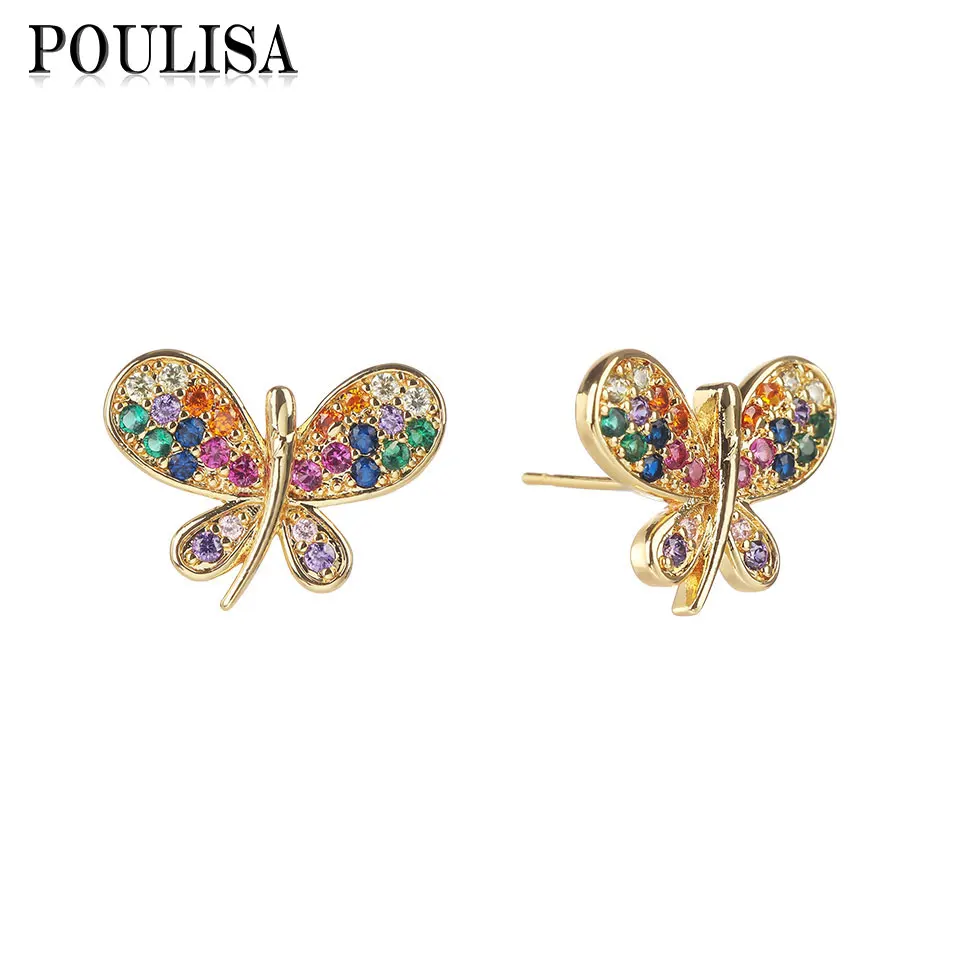 

Poulisa Colorful Cubic Zirconia Cute Butterfly Korean Stud Earrings for Women Anniversary Gift Unusual Earrings Vintage Jewelry