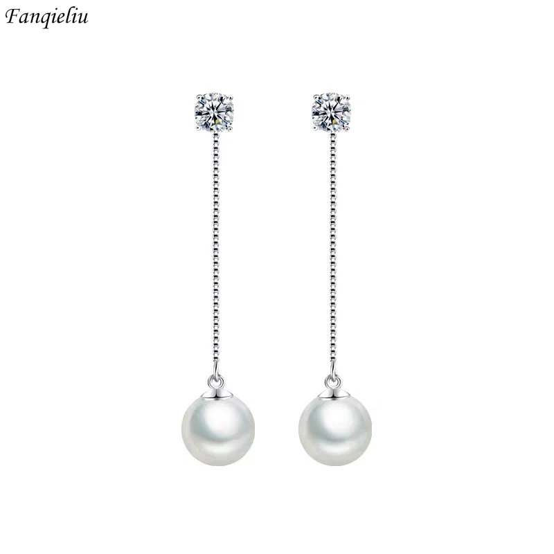 

Fanqieliu 925 Silver Needle New Crystal Pearl Jewelry Drop Earrings For Women Trendy FQL23575