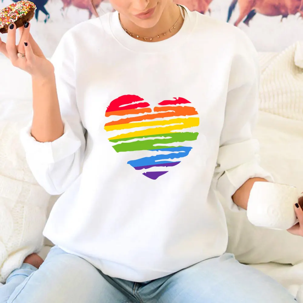 

New Arrival Rainbow Heart Love Is Love Sweatshirt 100%Cotton Women Funny Casual Autumn Winter Long Sleeve Top Pride Month Top