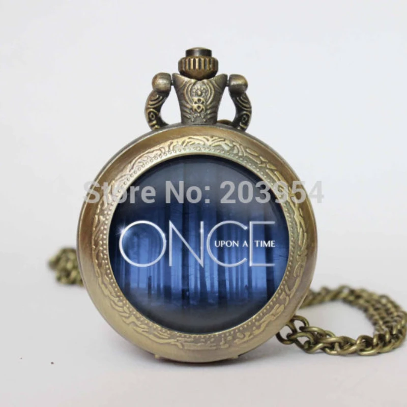 

Wholesale Handmade 12pcs/lot Once Upon A Time Themed Vintage Pocket Watch Mens Themed Locket Necklace Steampunk