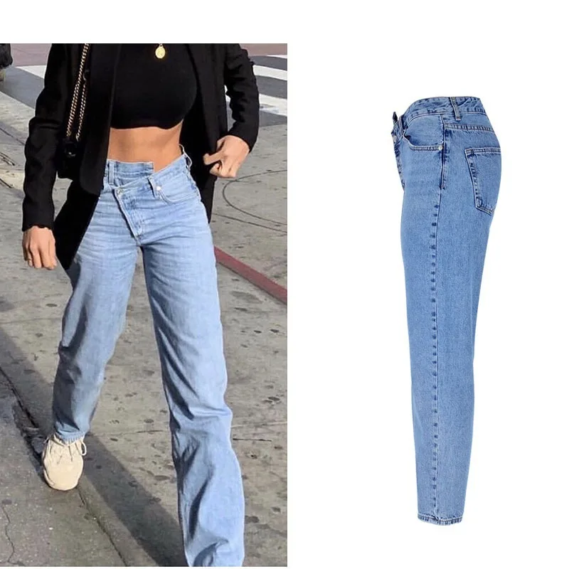2021 New High-waist Irregular Jeans Women's Flared Large Size Casual Fashion Wide-leg Skinny Jeans for Women Autumn and Winter