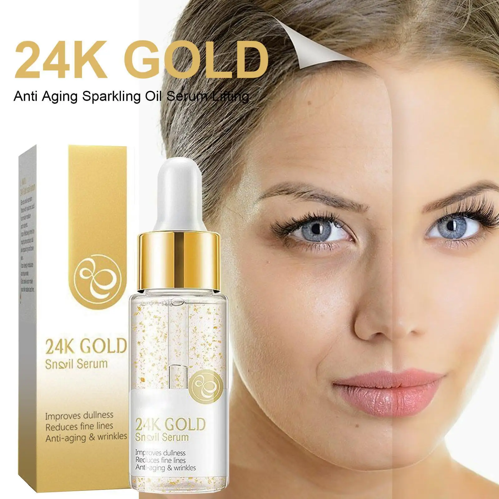 

24k Gold Anti Aging Serum Moisturizing Whiten Lifting Removal Skin Acne Fade Fine Reducing Oil Wrinkle Line Scar Sparkling R3D0