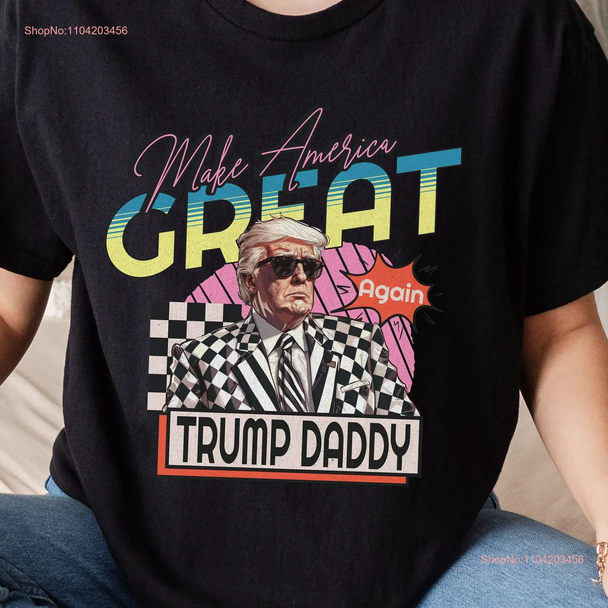 Неоновая футболка Сделай Америку снова великим Y2K Дональд папа-труба в стиле