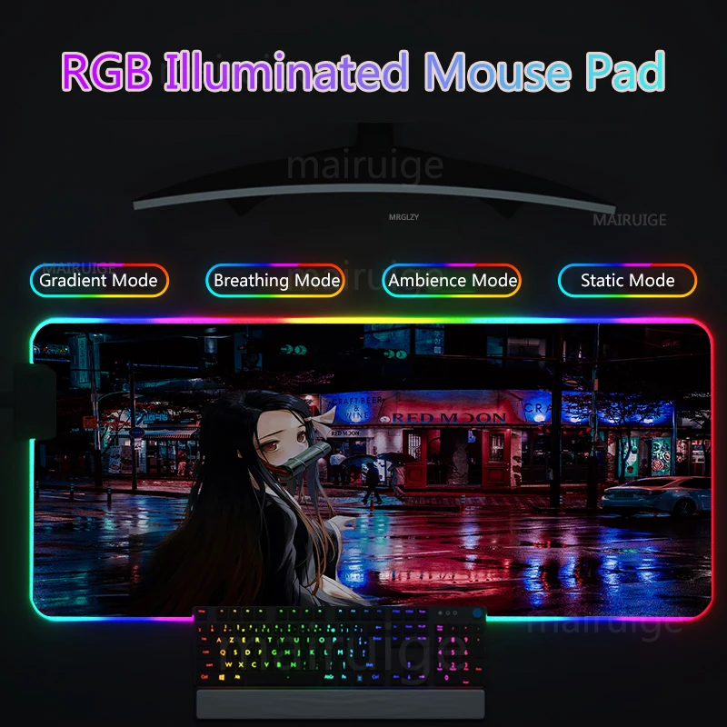 

Anime Demon Slayer RGB Led Backlight Mouse Pad Tanjirou Large Mause Pad Gaming Accessories XXL Keyboard Desk Mat for Pc Gamer